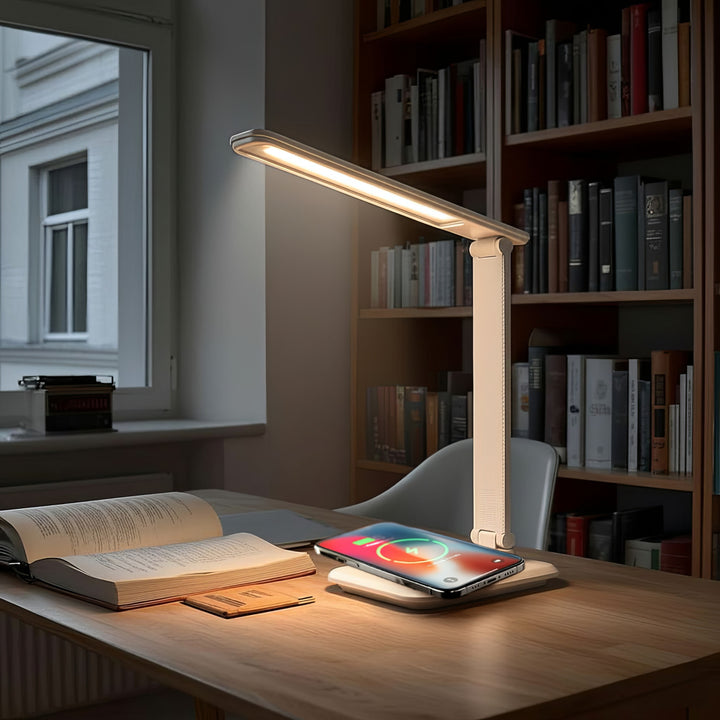 Lampa de birou LED, 9W, Maclean MCE616W, alb cu încărcător Qi cu inducție