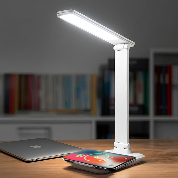 Lampa de birou LED, 9W, Maclean MCE616W, alb cu încărcător Qi cu inducție