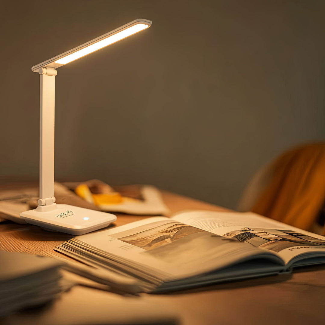 Lampa de birou LED, 9W, Maclean MCE616W, alb cu încărcător Qi cu inducție