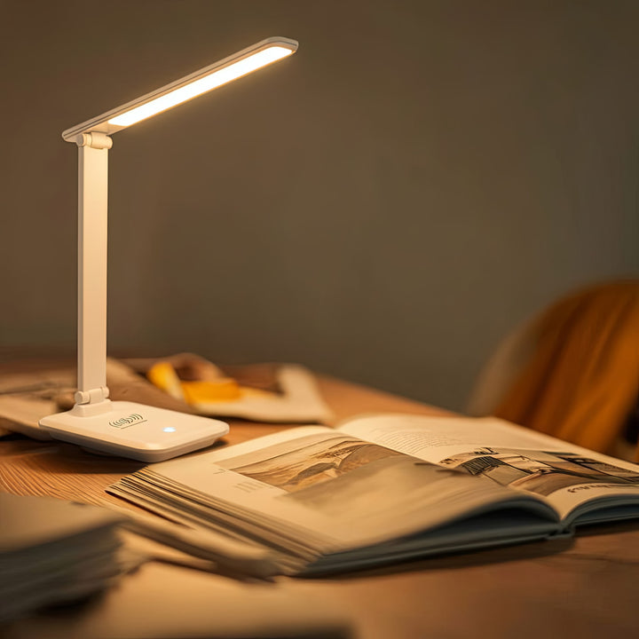 Lampa de birou LED, 9W, Maclean MCE616W, alb cu încărcător Qi cu inducție