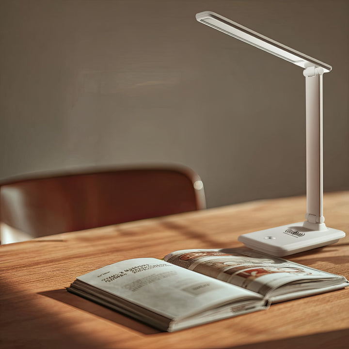 Lampa de birou LED, 9W, Maclean MCE616W, alb cu încărcător Qi cu inducție
