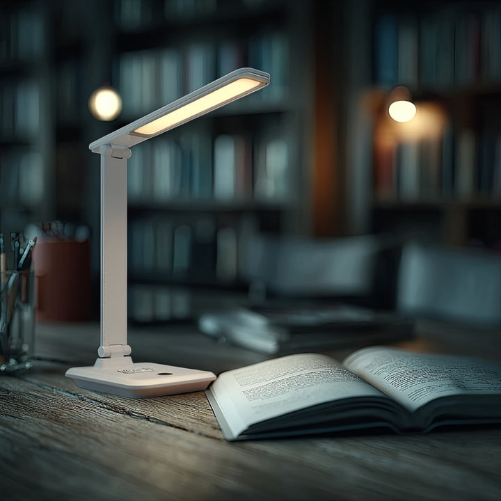 Lampa de birou LED, 9W, Maclean MCE616W, alb cu încărcător Qi cu inducție