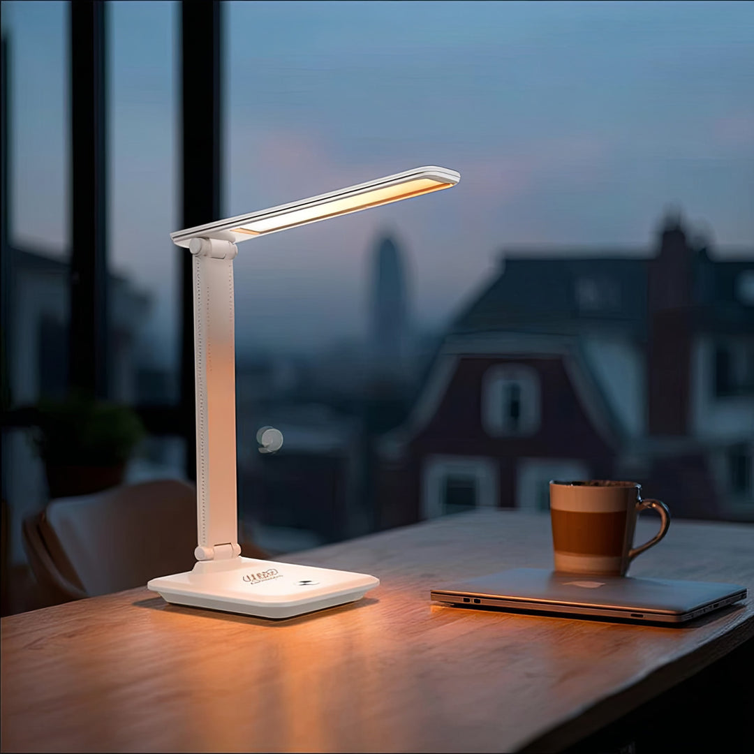 Lampa de birou LED, 9W, Maclean MCE616W, alb cu încărcător Qi cu inducție