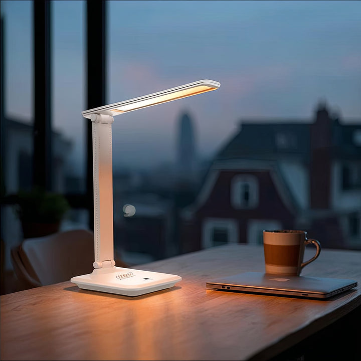 Lampa de birou LED, 9W, Maclean MCE616W, alb cu încărcător Qi cu inducție