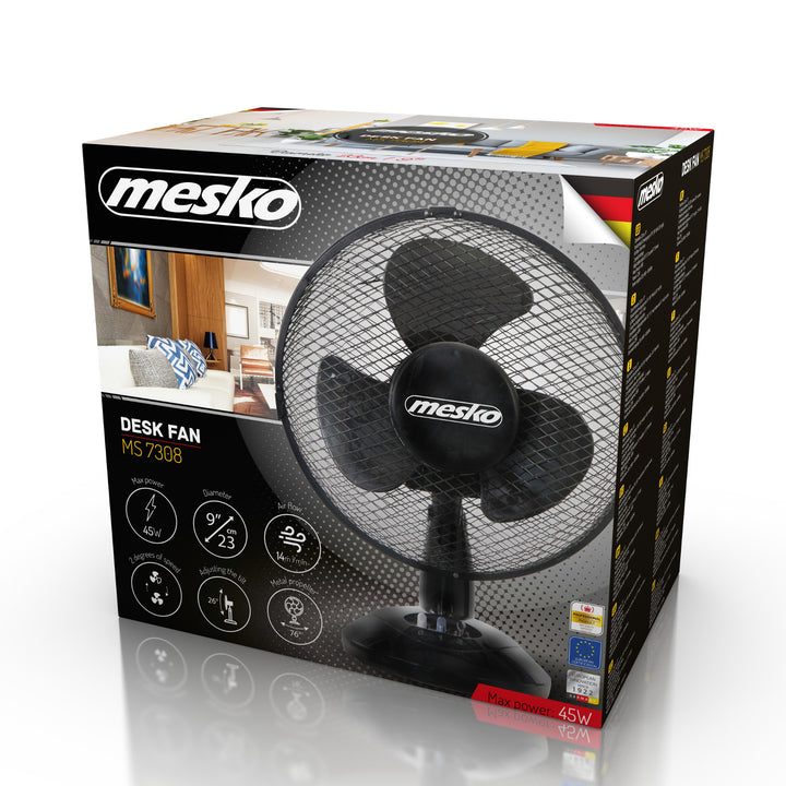 Ventilator de birou 23cm 45W Mesko MS 7308, oscilant, două viteze de ventilație