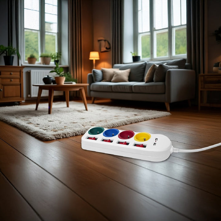 Prelungitor Maclean, 4 prize si 2xUSB, cu intrerupatoare, 1,5 m, MCE229 W