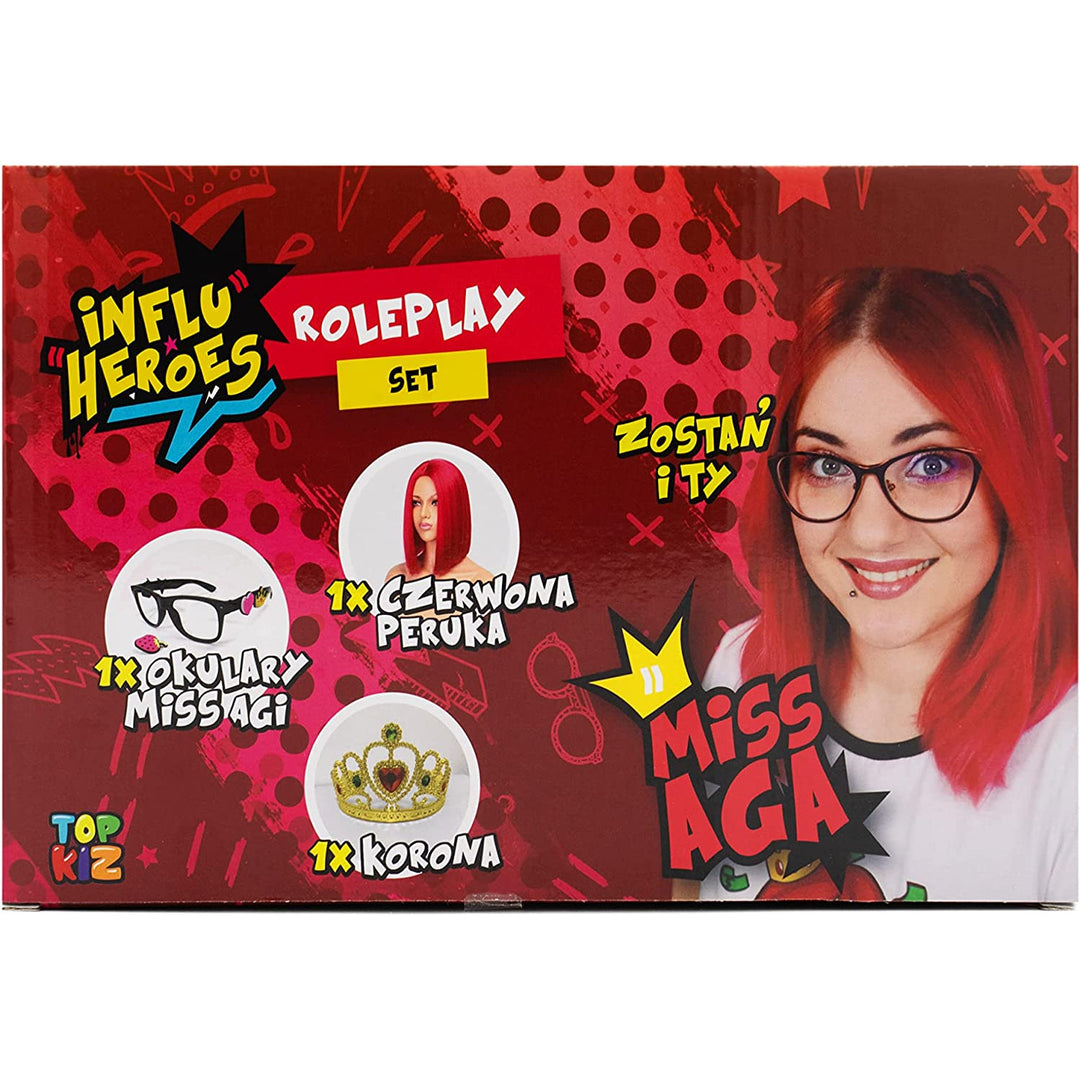 Influ Heroes Miss Aga, perucă, coroană, ochelari, perucă, coroană și ochelari