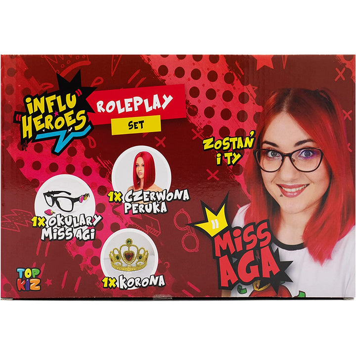 Influ Heroes Miss Aga, perucă, coroană, ochelari, perucă, coroană și ochelari