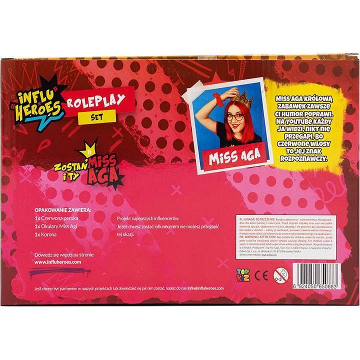 Influ Heroes Miss Aga, perucă, coroană, ochelari, perucă, coroană și ochelari