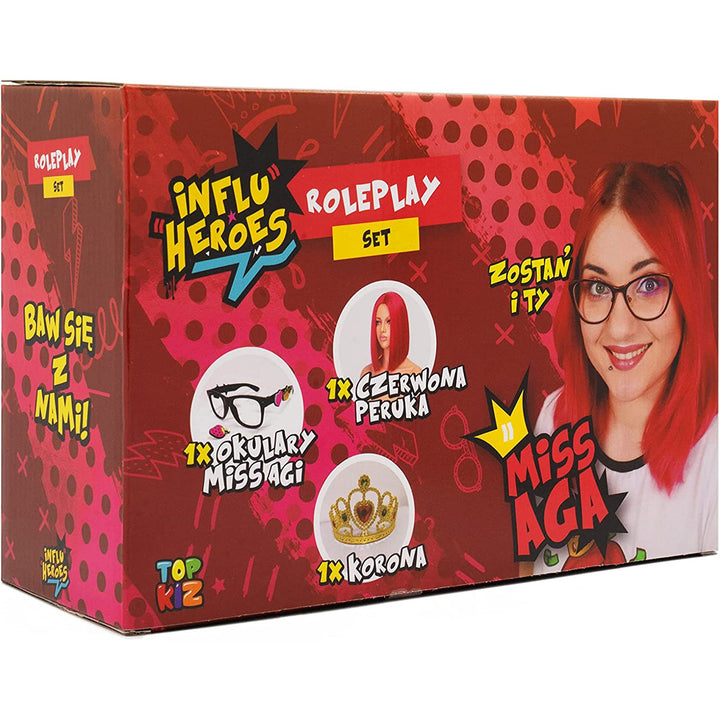 Influ Heroes Miss Aga, perucă, coroană, ochelari, perucă, coroană și ochelari