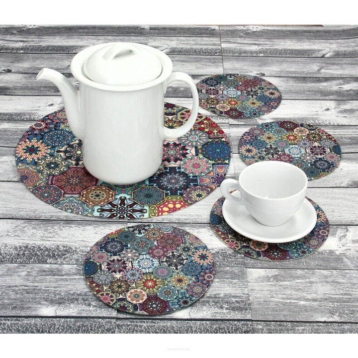 Set covoraș de masă rotund din pâslă 1 + 4 - VALENCIA