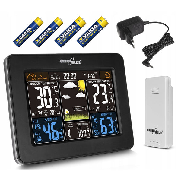 Stație meteo GreenBlue GB523 + baterie + sursă de alimentare