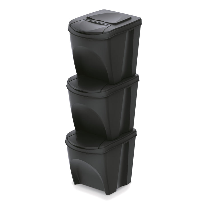 Set 3 cosuri pentru colectare selectiva Prosperplast, Sortibox, 25 L, negru