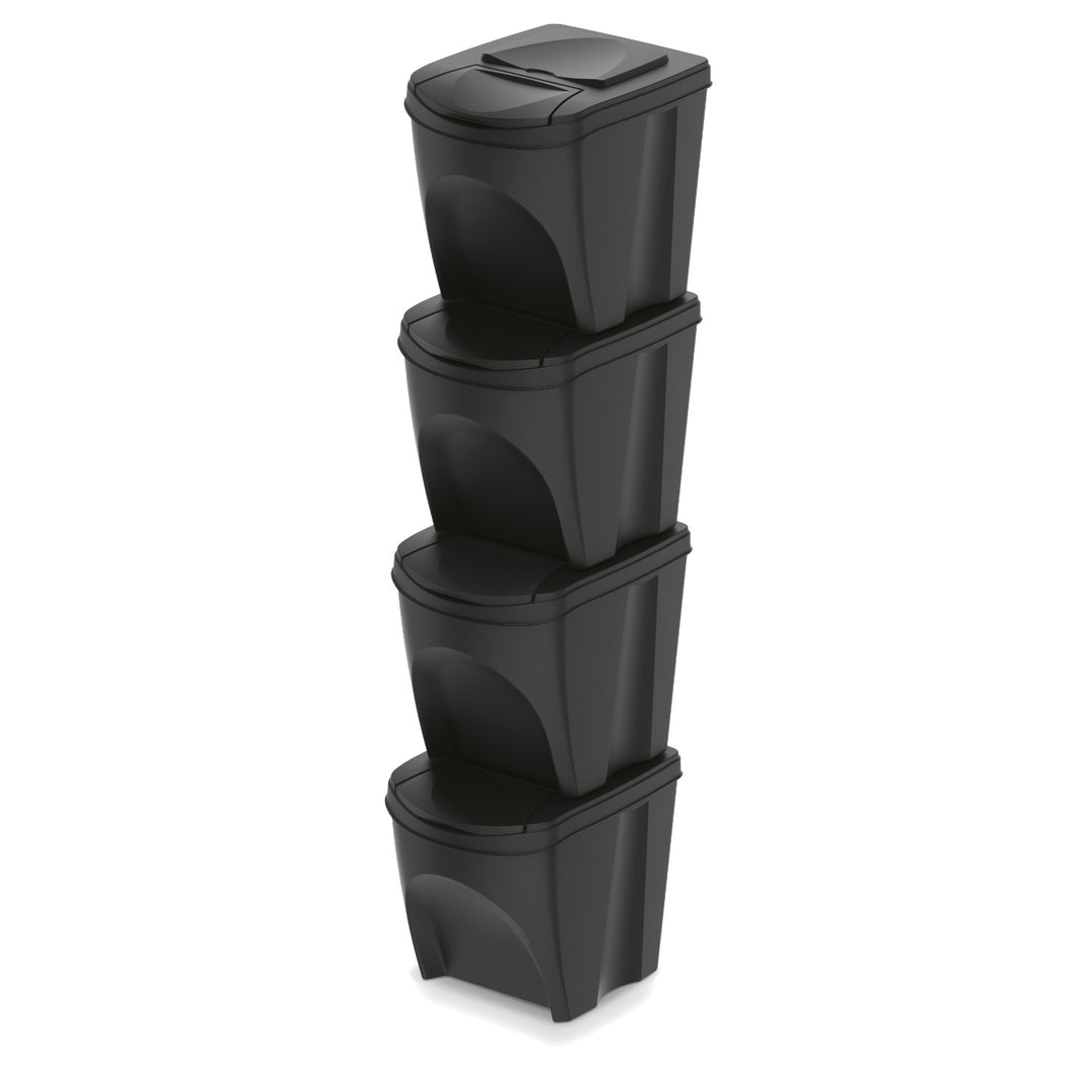 Set 4 cosuri pentru colectare selectiva Prosperplast, Sortibox, 25 L, negru