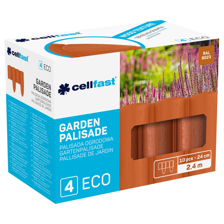 Gard de grădină Cellfast, aspect de lemn, rezistent la îngheț, lungime 2,4 m, culoare cărămiziu, 34-033