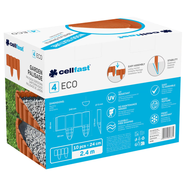 Gard de grădină Cellfast, aspect de lemn, rezistent la îngheț, lungime 2,4 m, culoare cărămiziu, 34-033