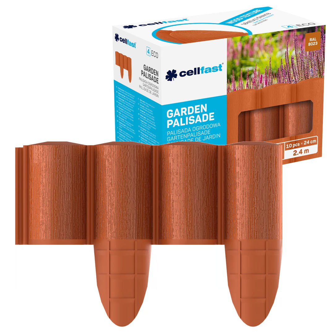Gard de grădină Cellfast, aspect de lemn, rezistent la îngheț, lungime 2,4 m, culoare cărămiziu, 34-033