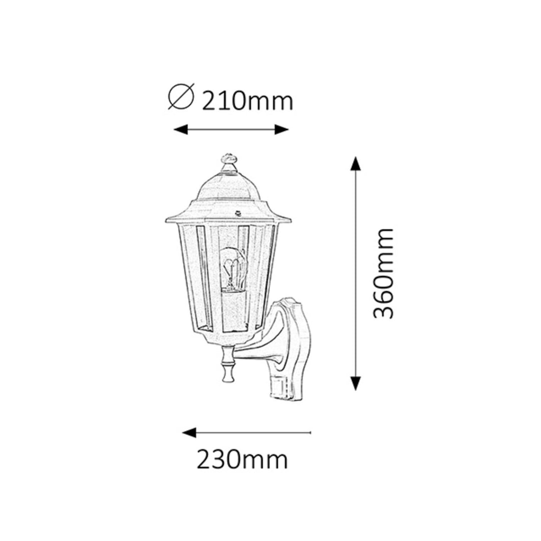 Rabalux Velence lampă de perete cu filet E27 60 W cu senzor de mișcare. Grad de protecție IP43.