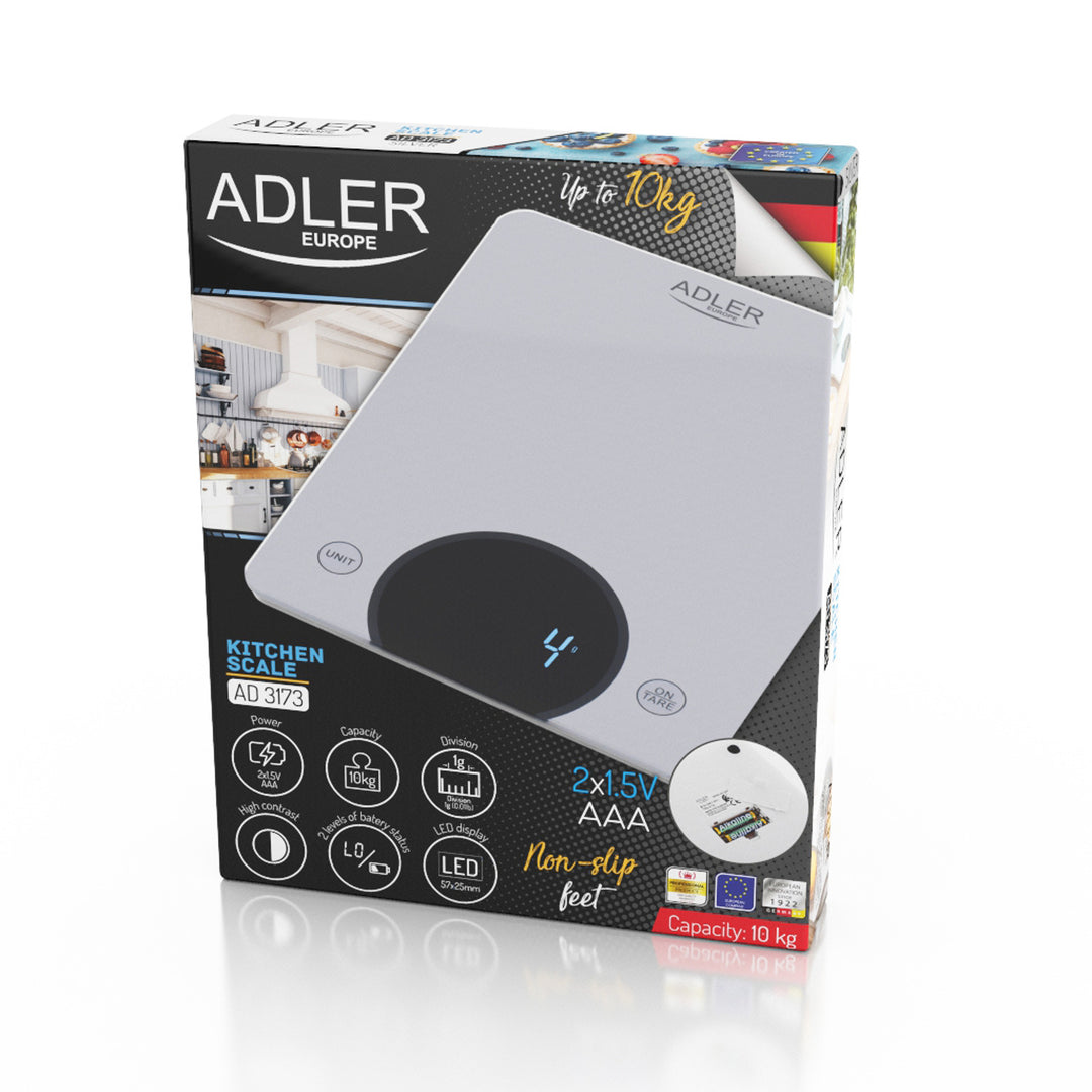 Adler AD 3173s Cântar de bucătărie până la 10 kg LED Dimensiuni 20 x 16 cm