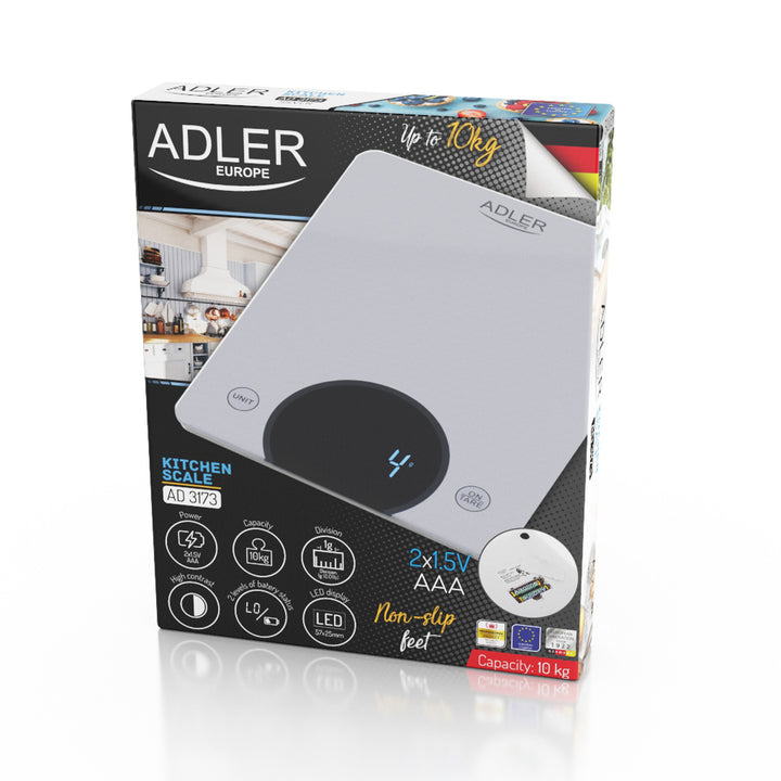 Adler AD 3173s Cântar de bucătărie până la 10 kg LED Dimensiuni 20 x 16 cm
