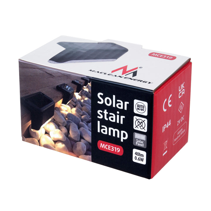4x Maclean solar LED cu LED-uri pentru scări IP44, 4000K, Ni-MH 100 mAh, 80x45x45mm, senzor de crepuscul MCE319