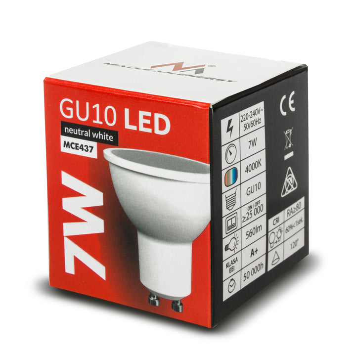 6x Maclean LED bec cu LED, GU10, 7W, 220-240V~, 50/60Hz, alb neutru, 4000K, 490 lumeni, MCE437 NW