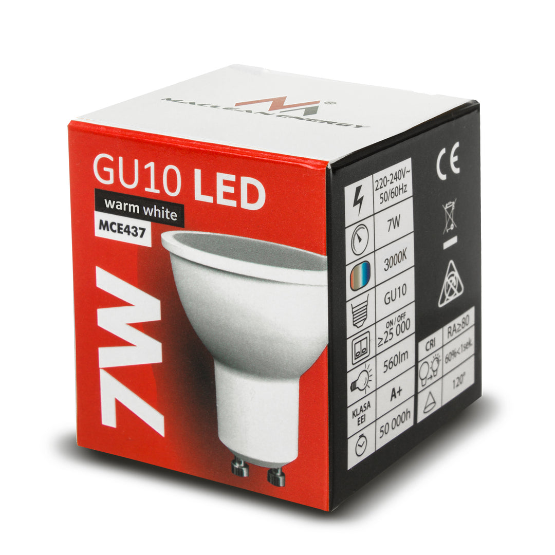 6x Maclean LED Bulb, GU10, 7W, 220-240V~, 50/60Hz, alb cald, 3000K, 490 lumeni, MCE437 WW