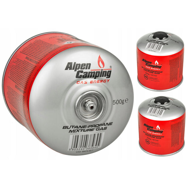 3x cartuș de gaz Alpen Camping 500g. Certificat: Pi 0437, respectă EN417, propan-butan, interval -10°c până la + 40°c, supapă 7/16" IK008