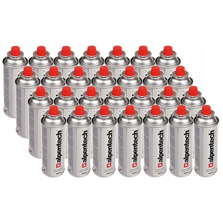 28x 380ml cartuș de gaz Alpentech, certificare: Pi 0875, conform cu EN521, butan, domeniu de funcționare -10°C până la +40°C, IK300