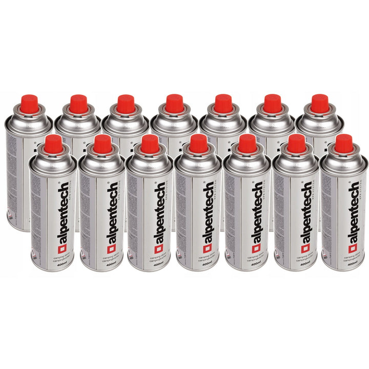 14x 380ml cartuș de gaz Alpentech, certificare: Pi 0875, conform cu EN521, butan, interval de funcționare -10°C până la +40°C, IK300