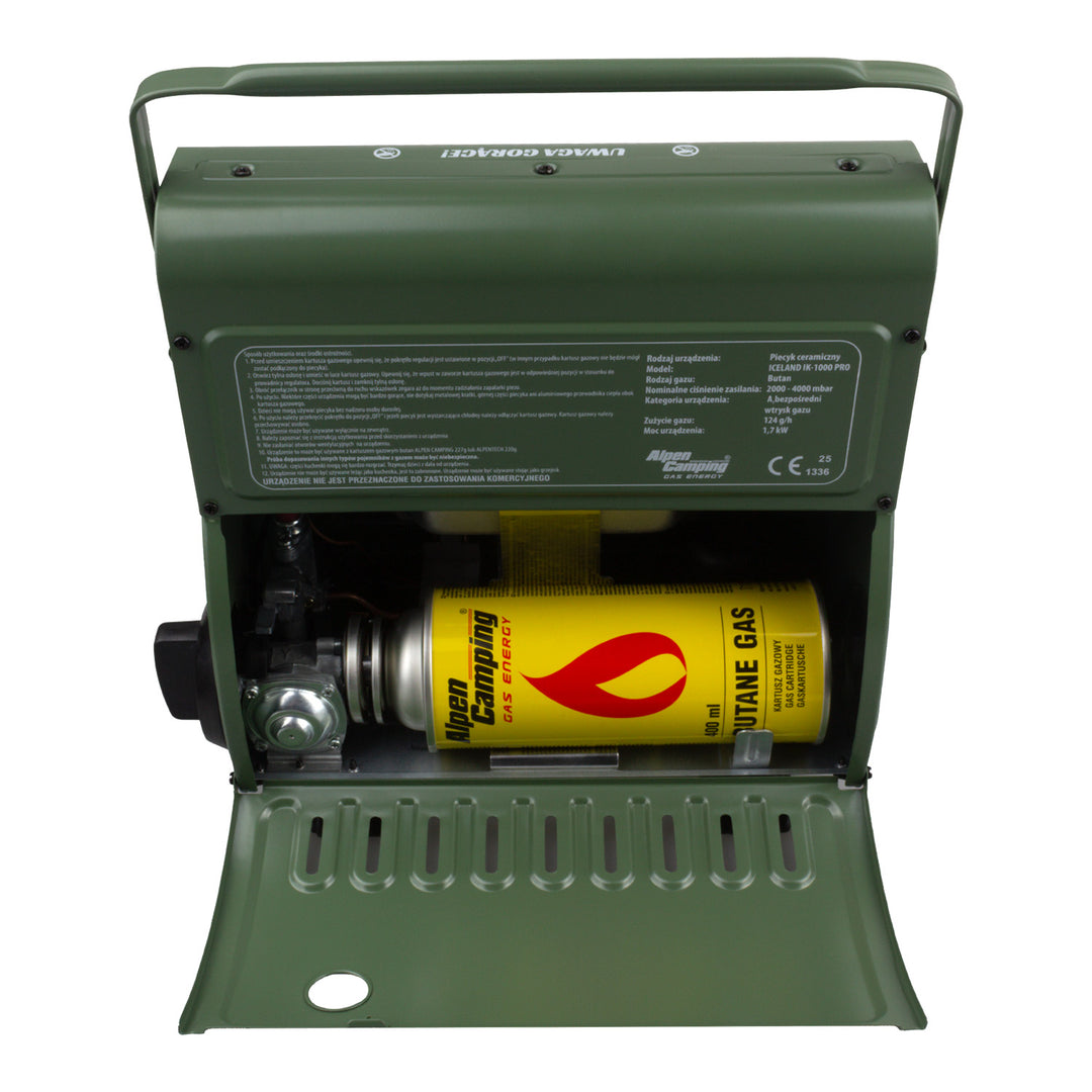 Aragaz portabil Alpen Camping, consum de gaz 124g/h, aprindere piezo, IK-1000 PRO, ICELAND + 4 cartușe