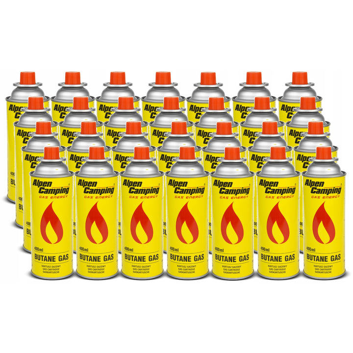 28x cartuș de gaz Alpen Camping 400ml. Certificat: Pi 0875, respectă EN417, izobutan, interval de funcționare -10°c până la + 40°c, IK004.