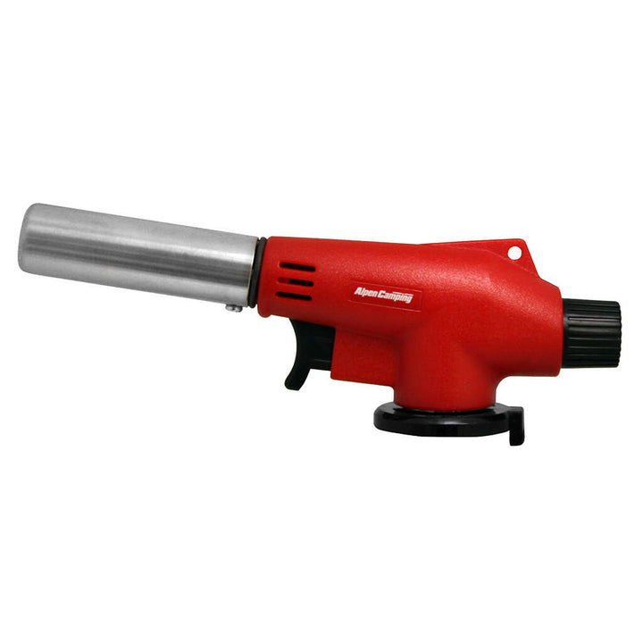 Arzător cu cartușe Alpen Camping, temperatură flacără 1350 grade C., aprindere piezo, control flacără, VULCANO + 4 cartușe