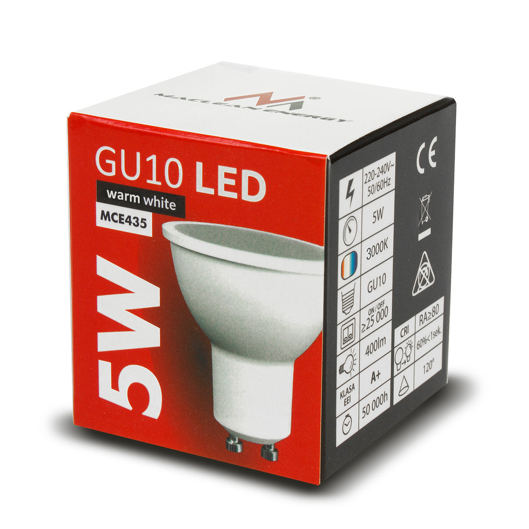 6x Maclean LED Bulb, GU10, 5W, 220-240V~, 50/60Hz, alb cald, 3000K, 400 lumeni, MCE435 WW