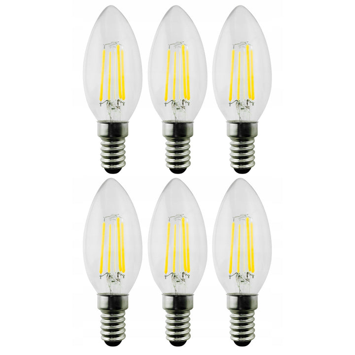 6x Maclean, Filament LED E14, 4W, 230V, WW alb cald 3000K, 400lm, Lumânare decorativă retro edison C35, MCE285