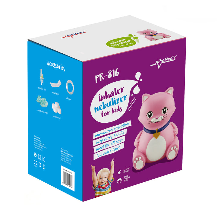 Promedix inhalator pentru pisici pentru copii, set nebulizator, măști, filtre, PR-816 + manechin universal Gess pentru inhalator