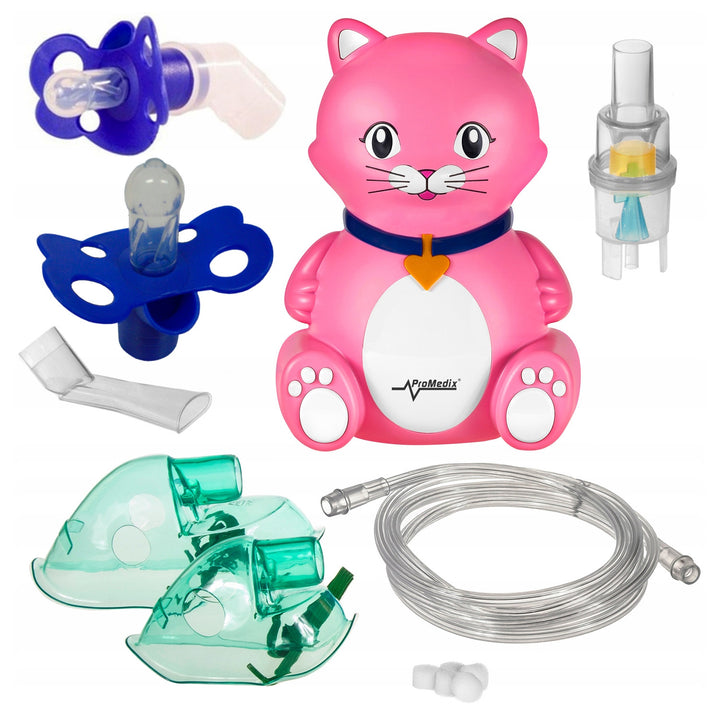 Promedix inhalator pentru pisici pentru copii, set nebulizator, măști, filtre, PR-816 + manechin universal Gess pentru inhalator