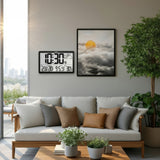 Ceas digital de perete cu senzor de exterior, ceas DCF, 37x22,5 cm Ceas mare de perete, alarmă cu funcție de amânare, afișaj LCD, temperatură interioară și exterioară, prognoză meteo