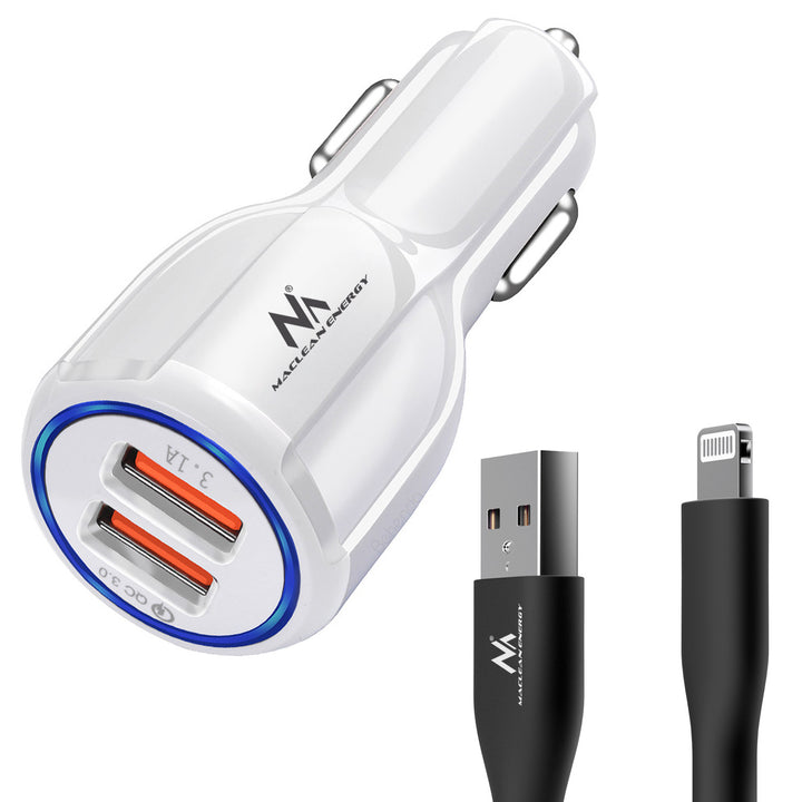 Încărcător auto Maclean, Qualcomm Quick Charge, QC 3.0 - priză 5V/3A, 9V/1.8A, 12V/1.6A, 5V/3.1A cu cablu USB Lightning