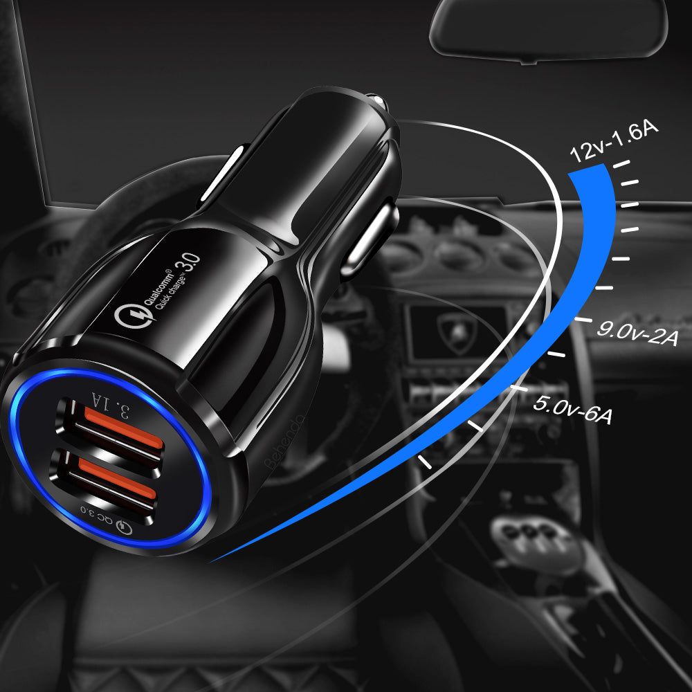 Încărcător auto Maclean, Qualcomm Quick Charge, QC 3.0 - priză 5V/3A, 9V/1.8A, 12V/1.6A, 5V/3.1A cu cablu USB Lightning