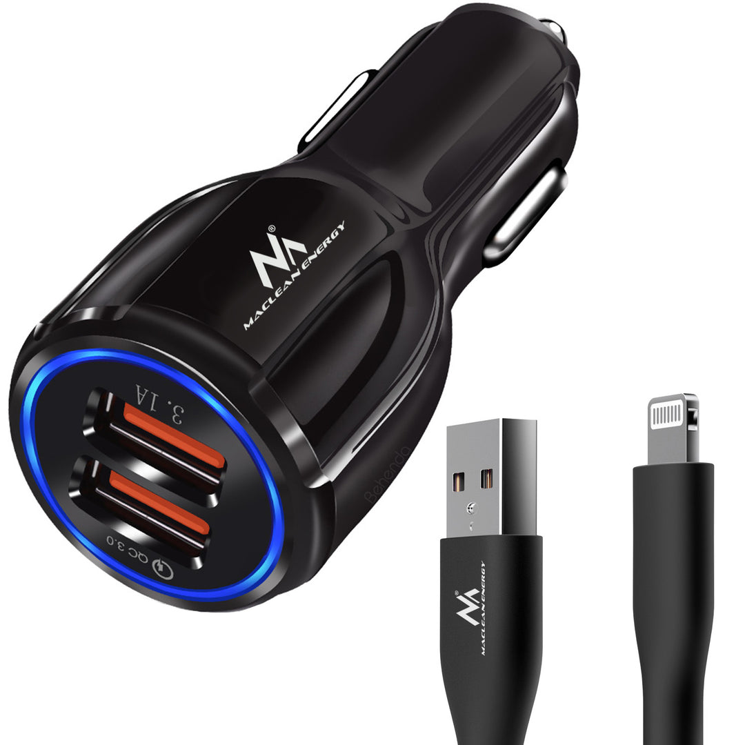Încărcător auto Maclean, Qualcomm Quick Charge, QC 3.0 - priză 5V/3A, 9V/1.8A, 12V/1.6A, 5V/3.1A cu cablu USB Lightning