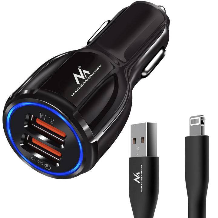 Încărcător auto Maclean, Qualcomm Quick Charge, QC 3.0 - priză 5V/3A, 9V/1.8A, 12V/1.6A, 5V/3.1A cu cablu USB Lightning