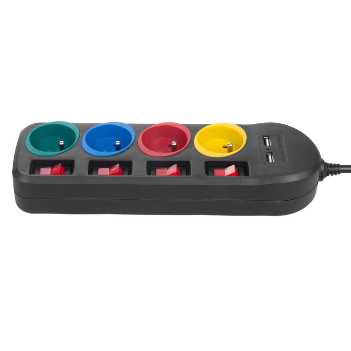 Bandă de alimentare Maclean, cablu prelungitor cu 4 prize + 2xUSB, cu întrerupătoare, 250VAC/10A, 2.1A 5V, 1.5m, alb, MCE229B + cablu USB MCE471
