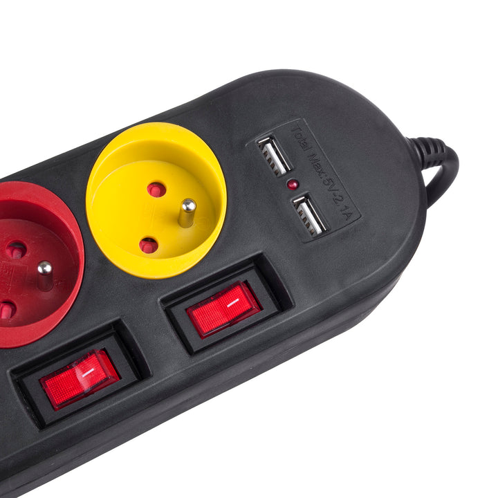 Bandă de alimentare Maclean, cablu prelungitor cu 4 prize + 2xUSB, cu întrerupătoare, 250VAC/10A, 2.1A 5V, 1.5m, alb, MCE229B + cablu USB MCE471