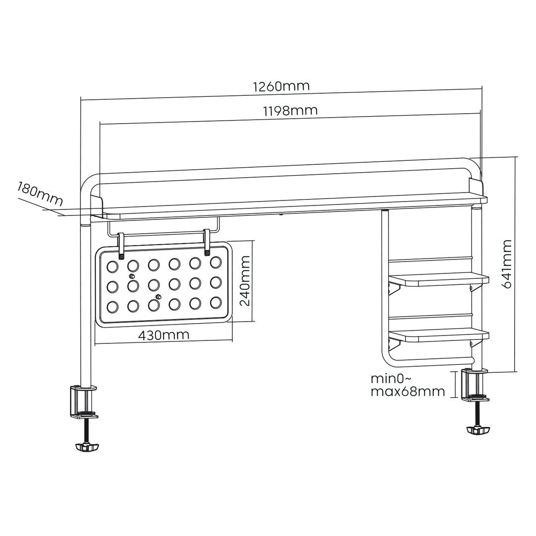 Raft de birou Ergo Office, clip-on, până la 20 kg, negru, ER-452