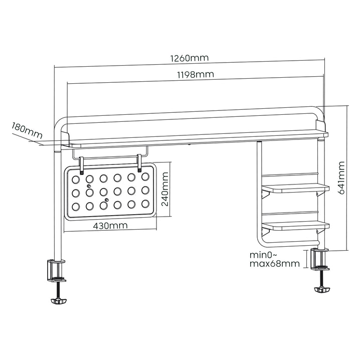 Raft de birou Ergo Office, clip-on, până la 20 kg, negru, ER-452