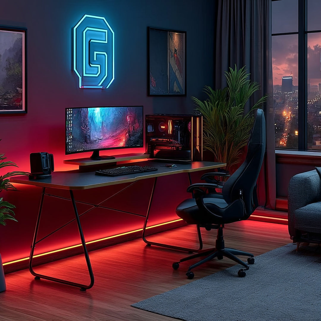Birou pentru jocuri cu raft pentru monitoare NanoRS, 50 kg max, înălțime 850 mm, negru, RS170