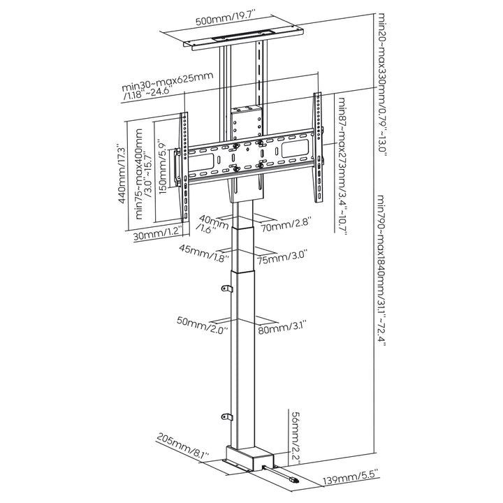 Suport electric extensibil pentru Maclean, TUYA, 37''-80''', VESA 600x400, max 60kg, MC-866T