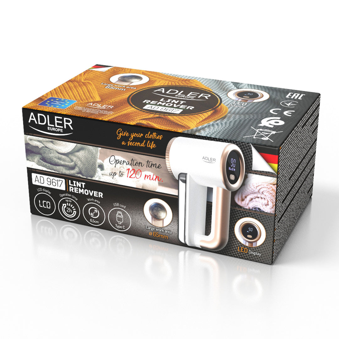 Aparat de ras pentru țesături Adler, încărcare USB, afișaj LCD, viteză în 3 trepte, perie, AD 9617