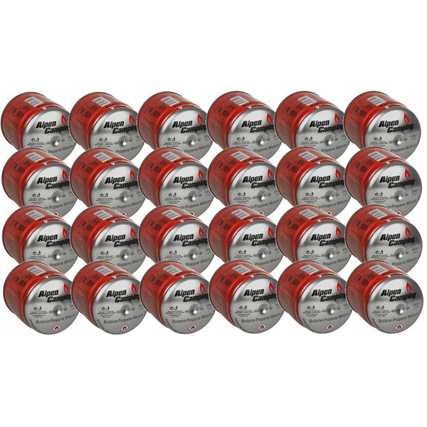 24x cartuș de gaz Alpen Camping 400ml. Certificat: Pi 0437, conform EN417, propan-butan, interval -10°c până la + 40°c, sistem GAS STOP IK006.